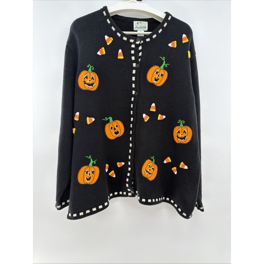The Quacker Factory Sweater Women's Size 3X Black Pumpkin Candy Corn Halloween